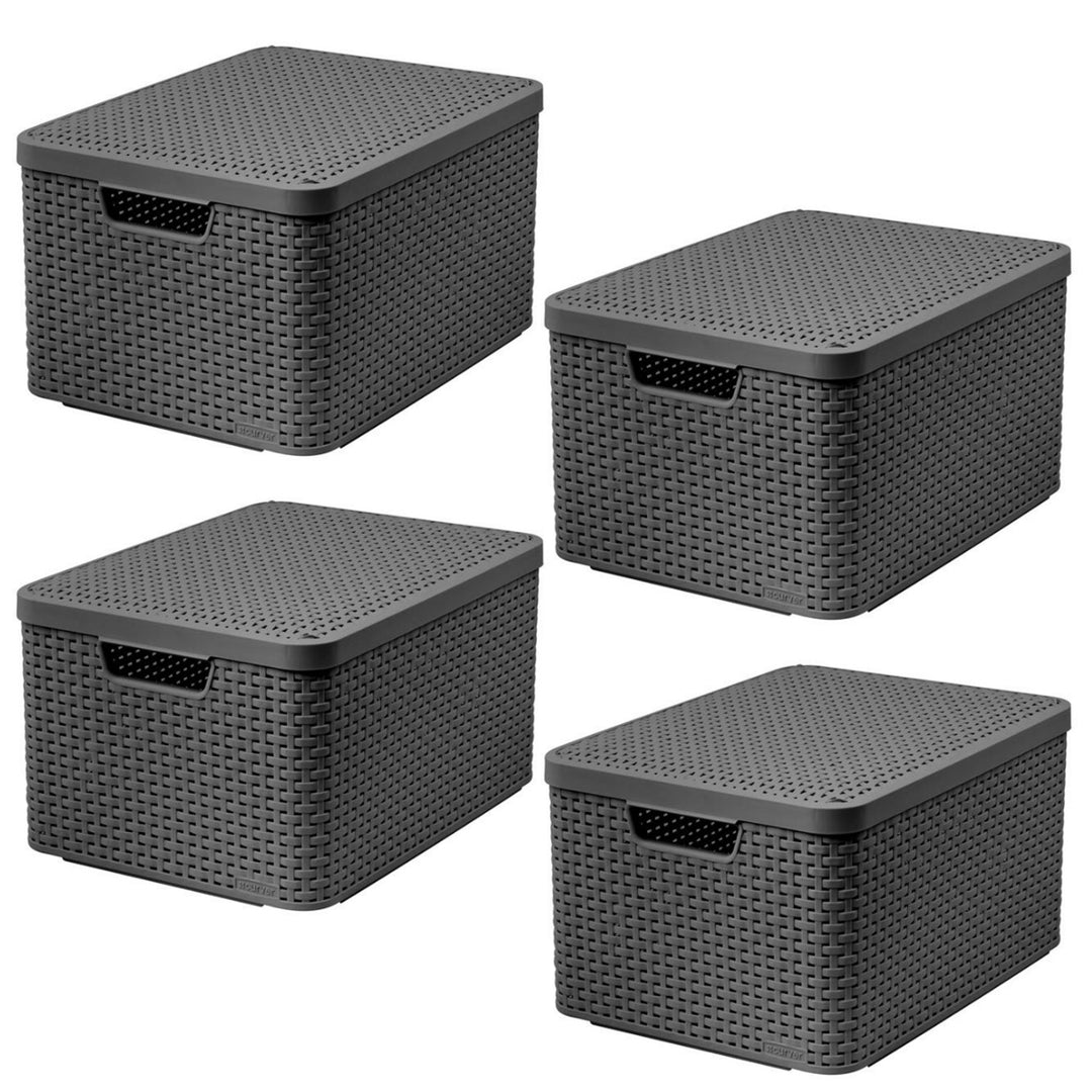 Košík Curver, univerzálny, s vekom, sivý, Rattan Style L, 4 kusy