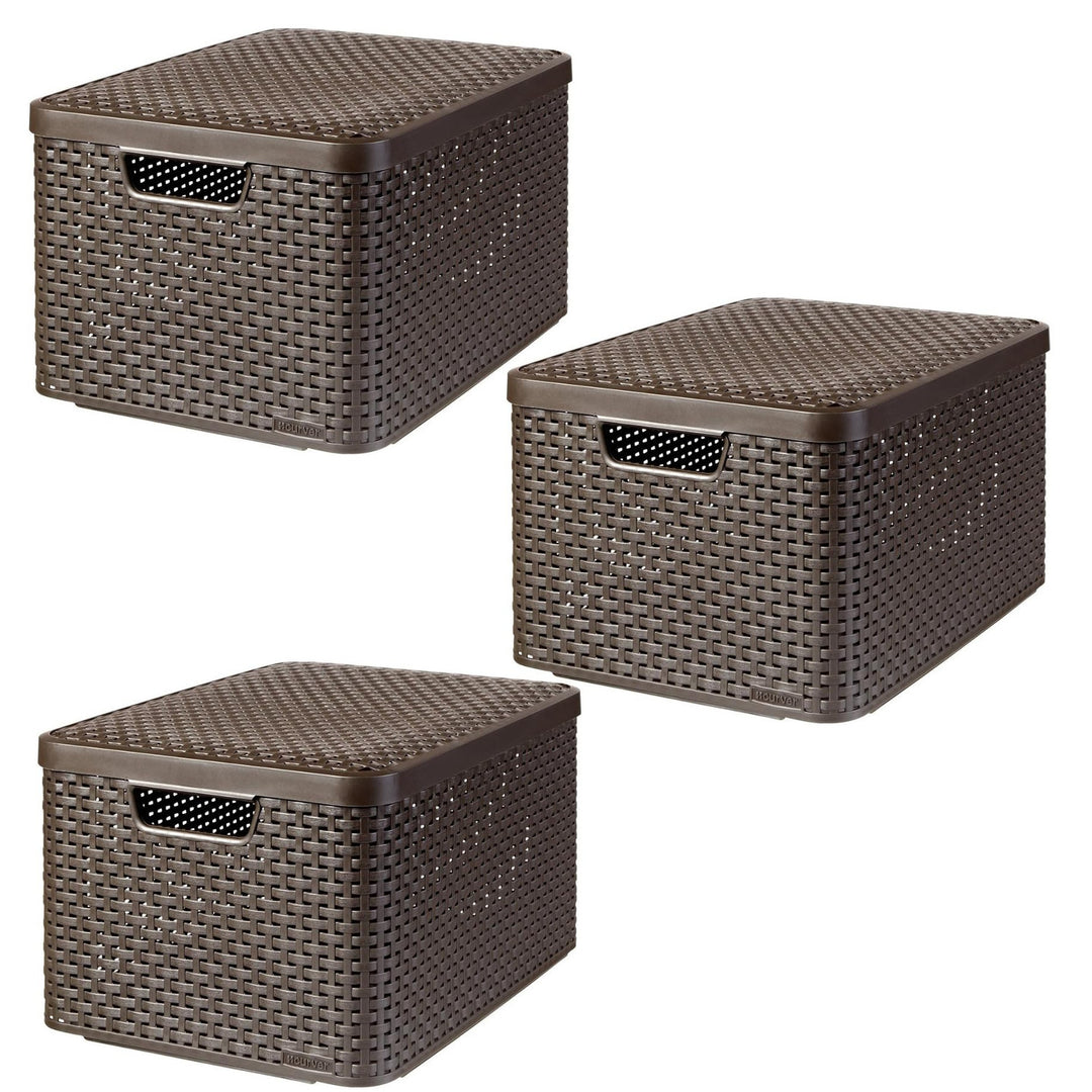 Košík Curver, univerzálny, s vekom, hnedý, Rattan Style L, 3 kusy