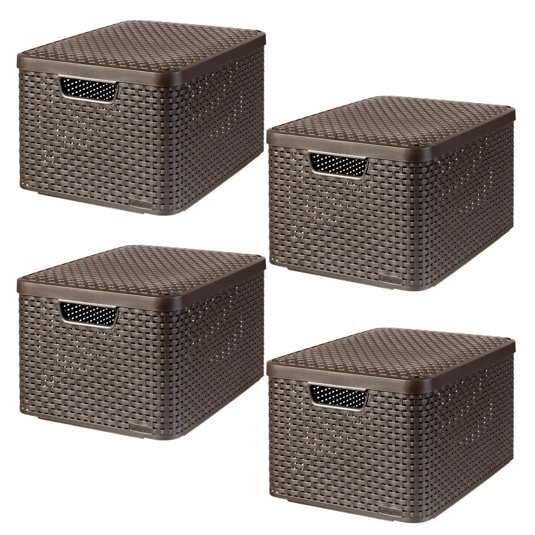 Košík Curver, univerzálny, s vekom, hnedý, Rattan Style L, 4 kusy