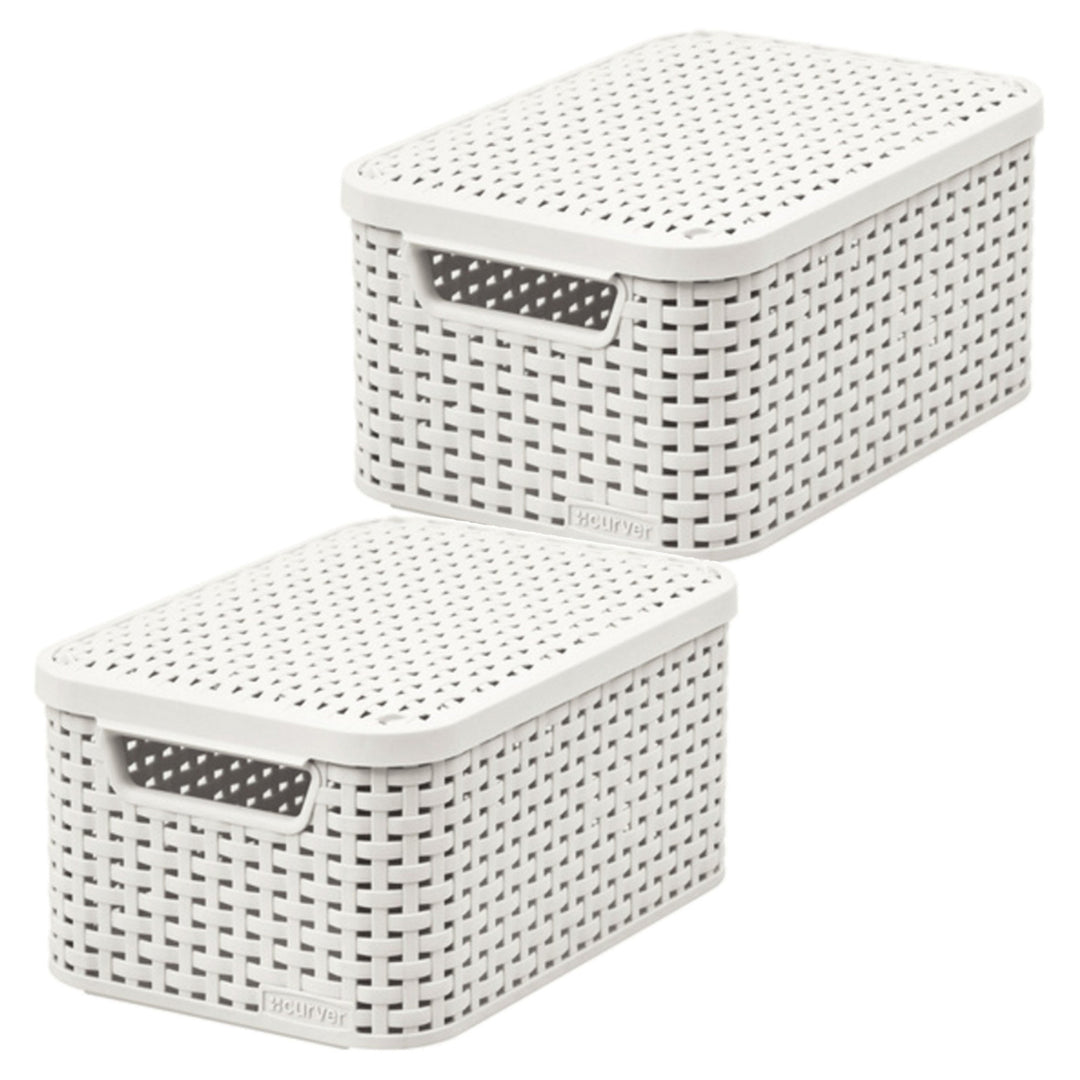Košík Curver, univerzálny, s vekom, krémový, Rattan Style M, 2 ks