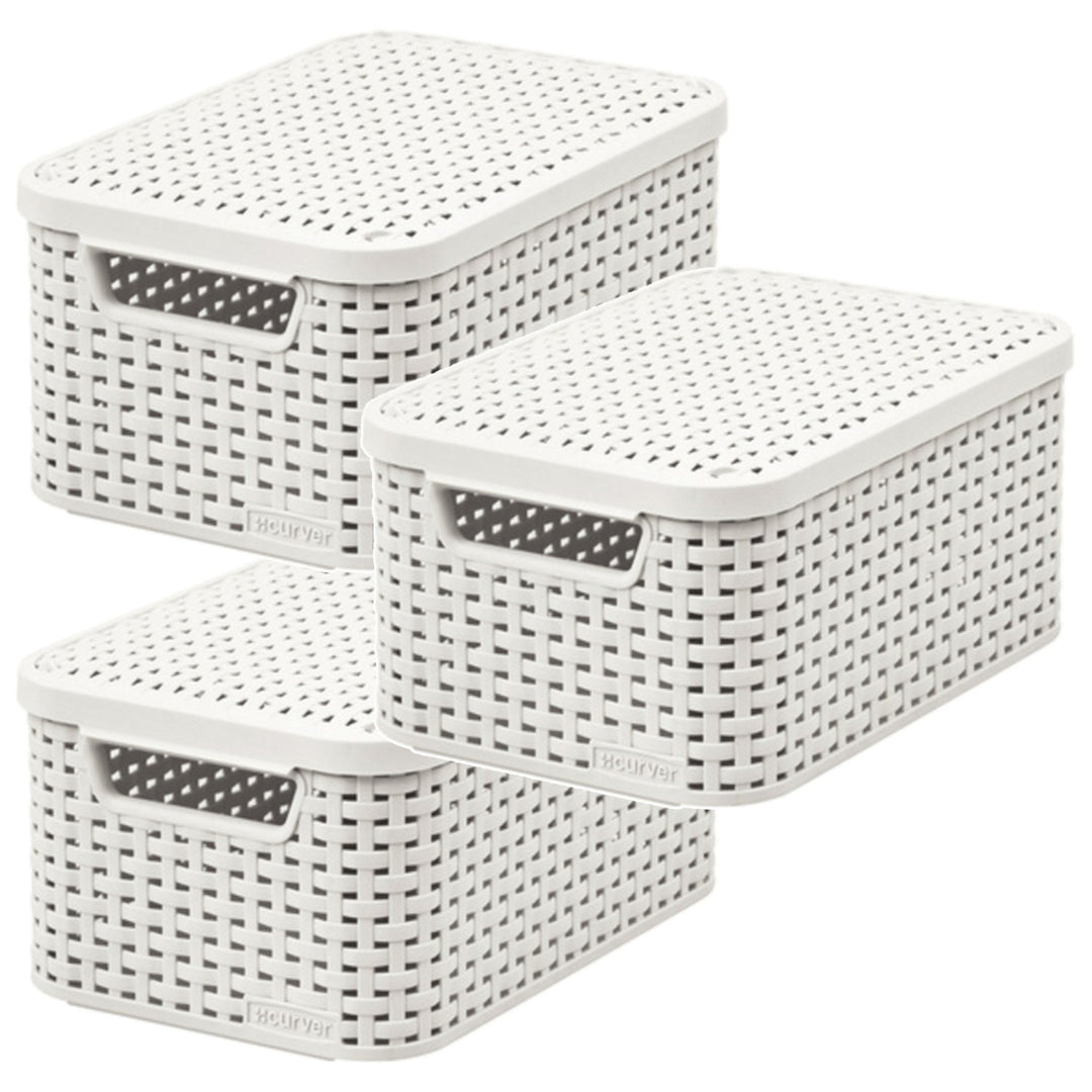 Košík Curver, univerzálny, s vekom, krémový, Rattan Style M, 3 kusy