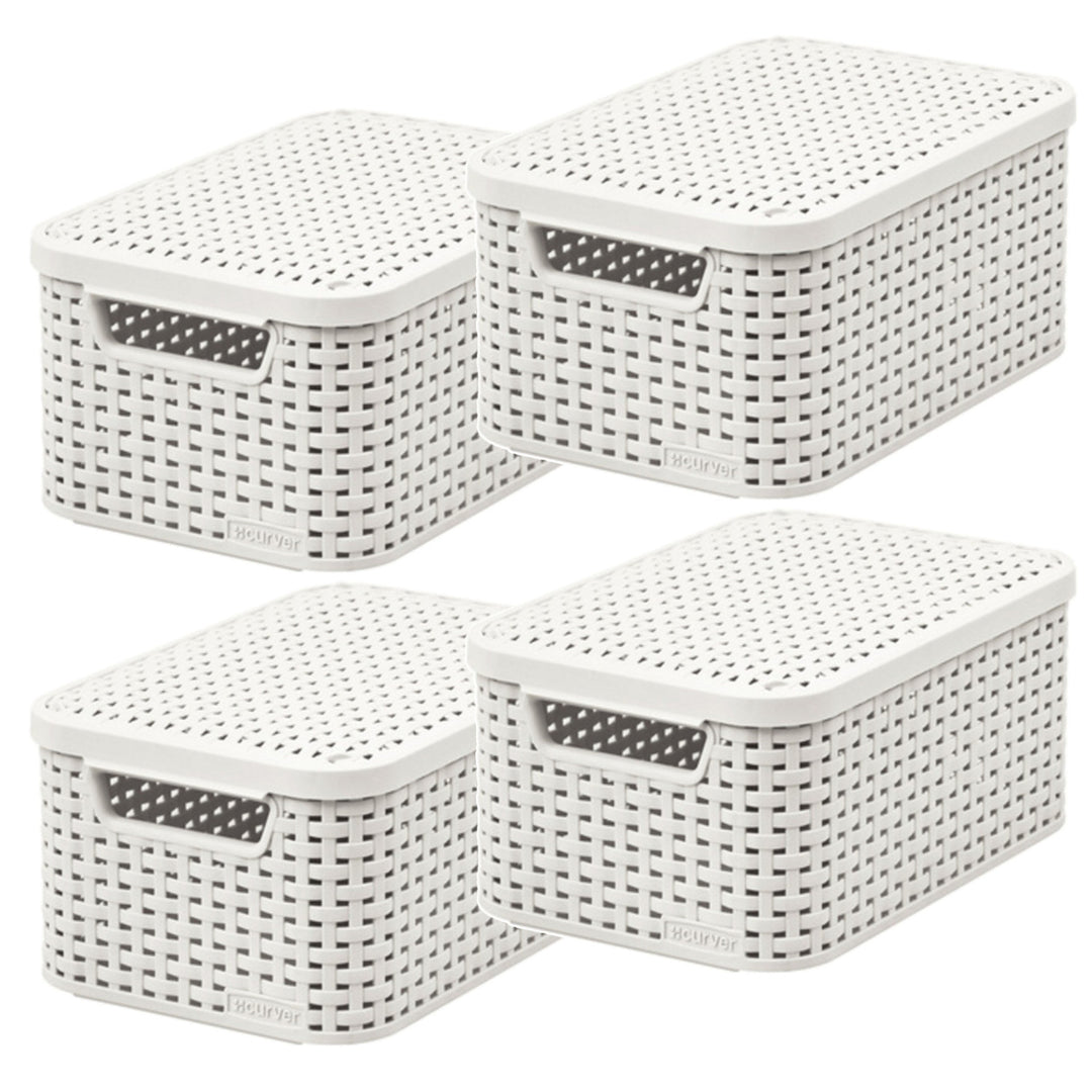 Košík Curver, univerzálny, s vekom, krémový, Rattan Style M, 4 kusy