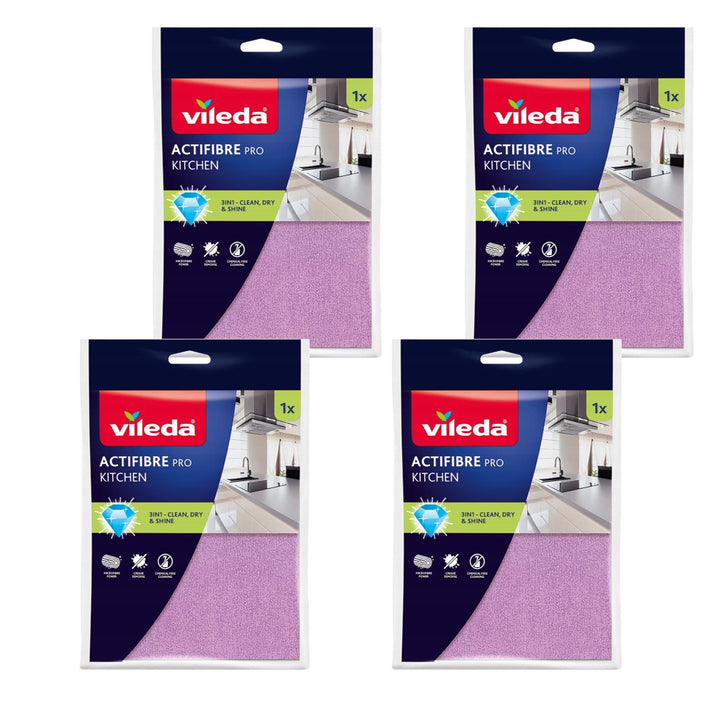 Utierka Vileda Actifibre Pro, kuchynská, z mikrovlákna, s PVA povlakom, prateľná do 60 °C, 183303, 4 kusy