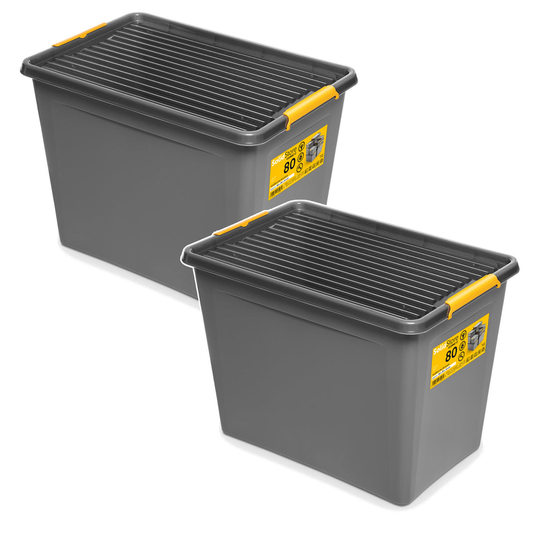 Kontajner Moxom SolidStore, objem 80 l, sivý, viečko na západky, s kolieskami, bez obsahu BPA, 04-0217, 2 ks