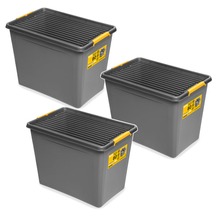 Kontajner Moxom SolidStore, objem 80 l, sivý, viečko na klipy, s kolieskami, bez obsahu BPA, 04-0217, 3 kusy