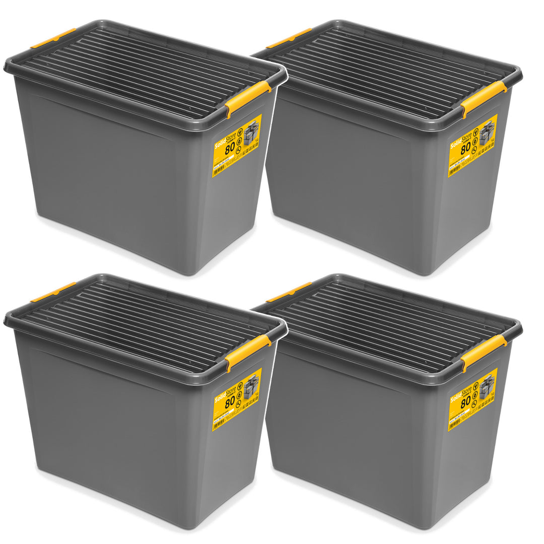 Kontajner Moxom SolidStore, objem 80 l, sivý, viečko na klipy, s kolieskami, bez obsahu BPA, 04-0217, 4 kusy