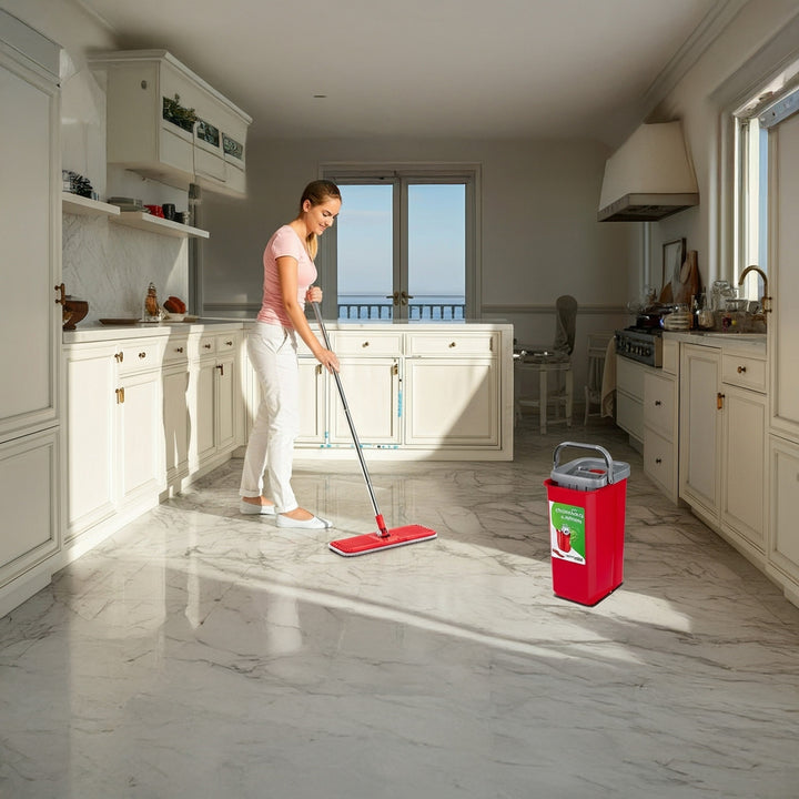 Plochý mop s vedrom a žmýkačom GreenBlue, dve náplne z mikrovlákna HQ, objem 5,7 l, MaxiClean GB870 + utierka Vileda Actifibre Soft