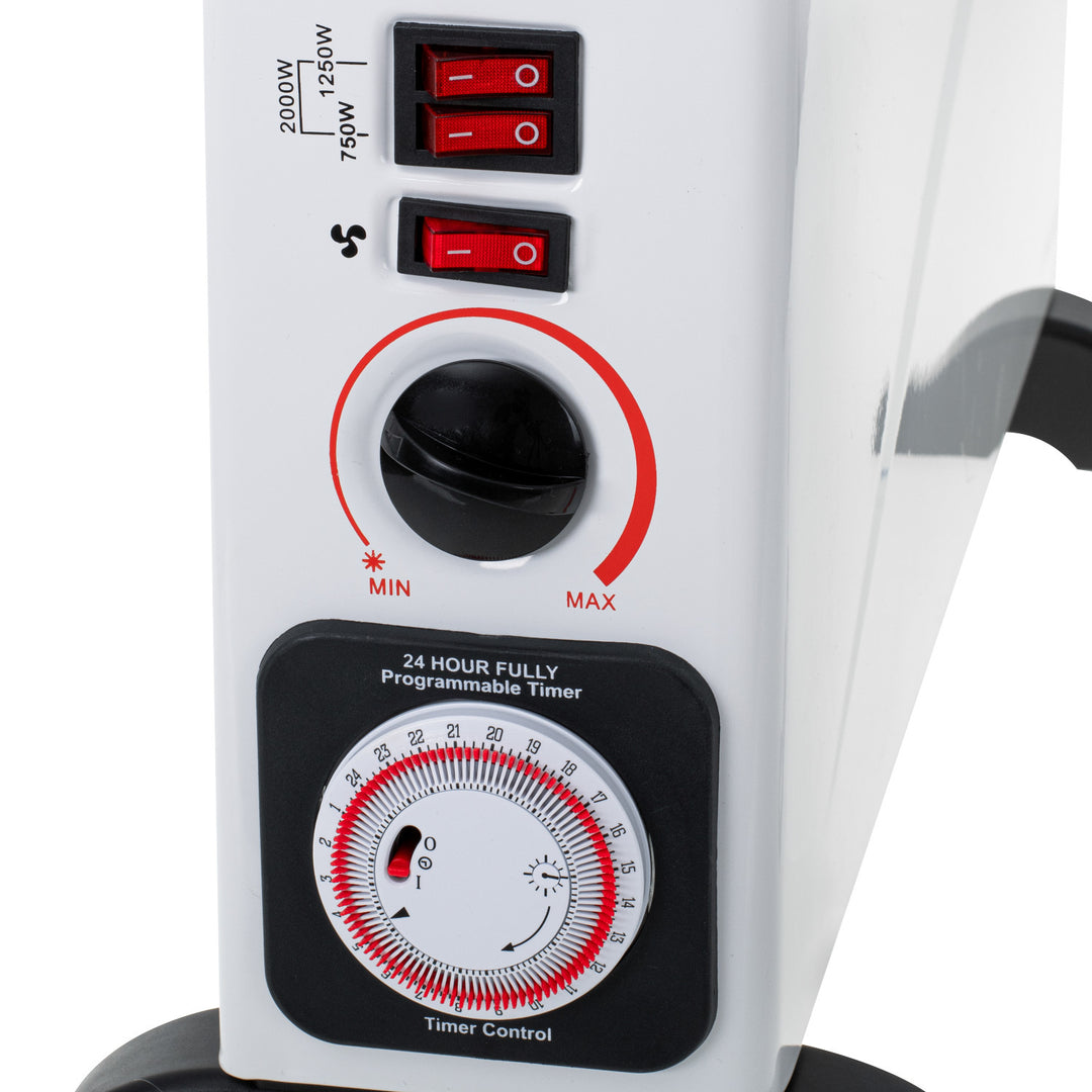Konvekčný elektrický radiátor, termostat, 2000 W, 24-hodinový časovač, biely, kábel 150 cm, Mesko, MS 7741W