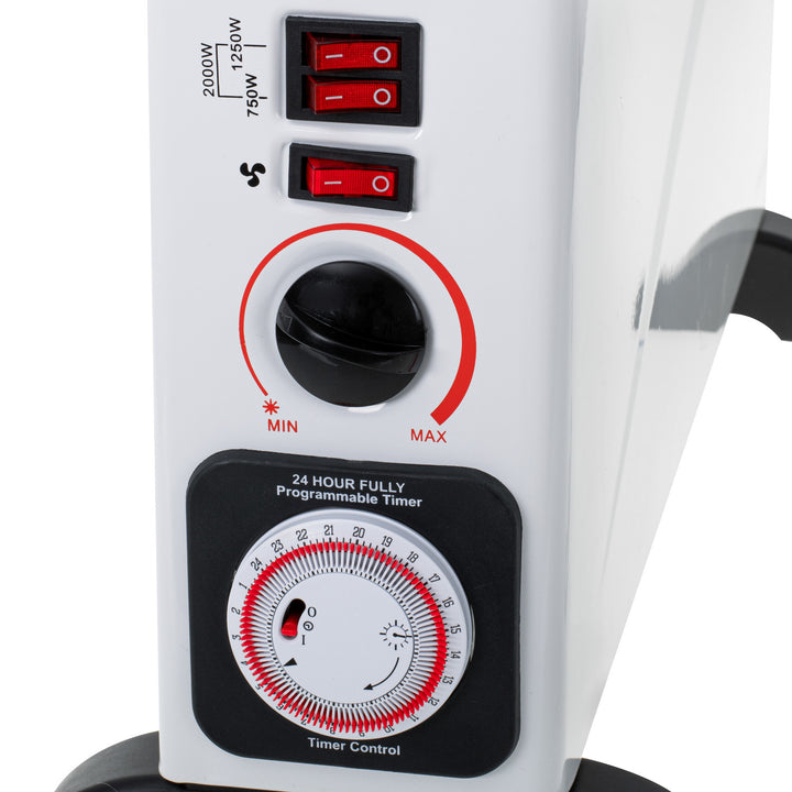 Konvekčný elektrický radiátor, termostat, 2000 W, 24-hodinový časovač, biely, kábel 150 cm, Mesko, MS 7741W