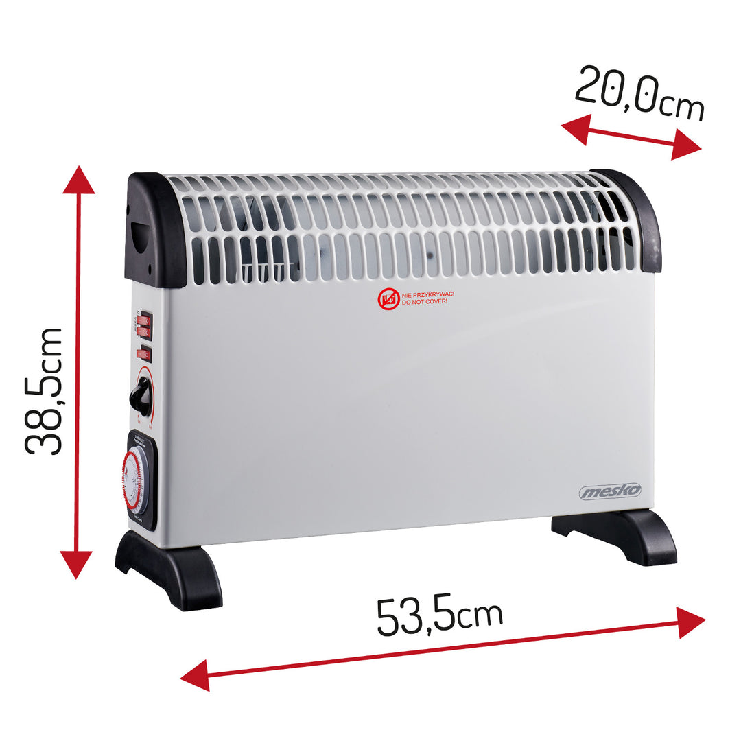 Konvekčný elektrický radiátor, termostat, 2000 W, 24-hodinový časovač, biely, kábel 150 cm, Mesko, MS 7741W