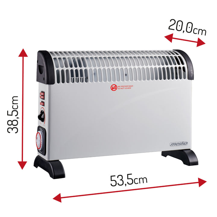 Konvekčný elektrický radiátor, termostat, 2000 W, 24-hodinový časovač, biely, kábel 150 cm, Mesko, MS 7741W