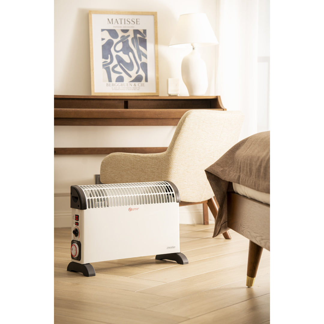 Konvekčný elektrický radiátor, termostat, 2000 W, 24-hodinový časovač, biely, kábel 150 cm, Mesko, MS 7741W
