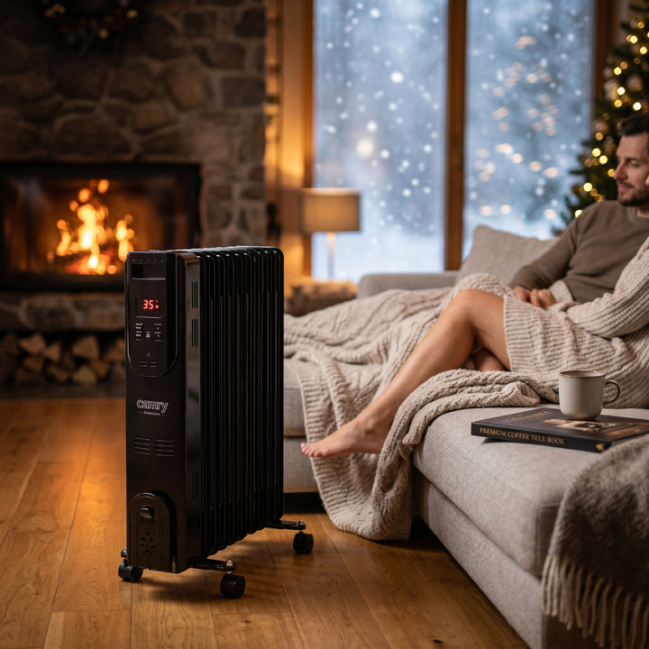 Olejový radiátor, 11 rebier, 2500 W, diaľkové ovládanie, LED displej, termostat, Camry CR 7813