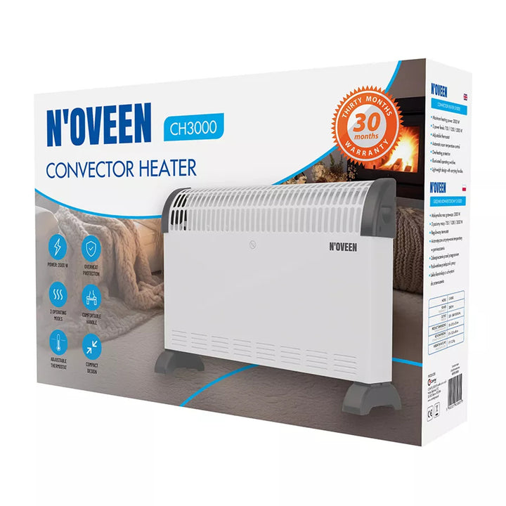 Konvekčný elektrický radiátor, 2000 W, termostat, biely, Noveen