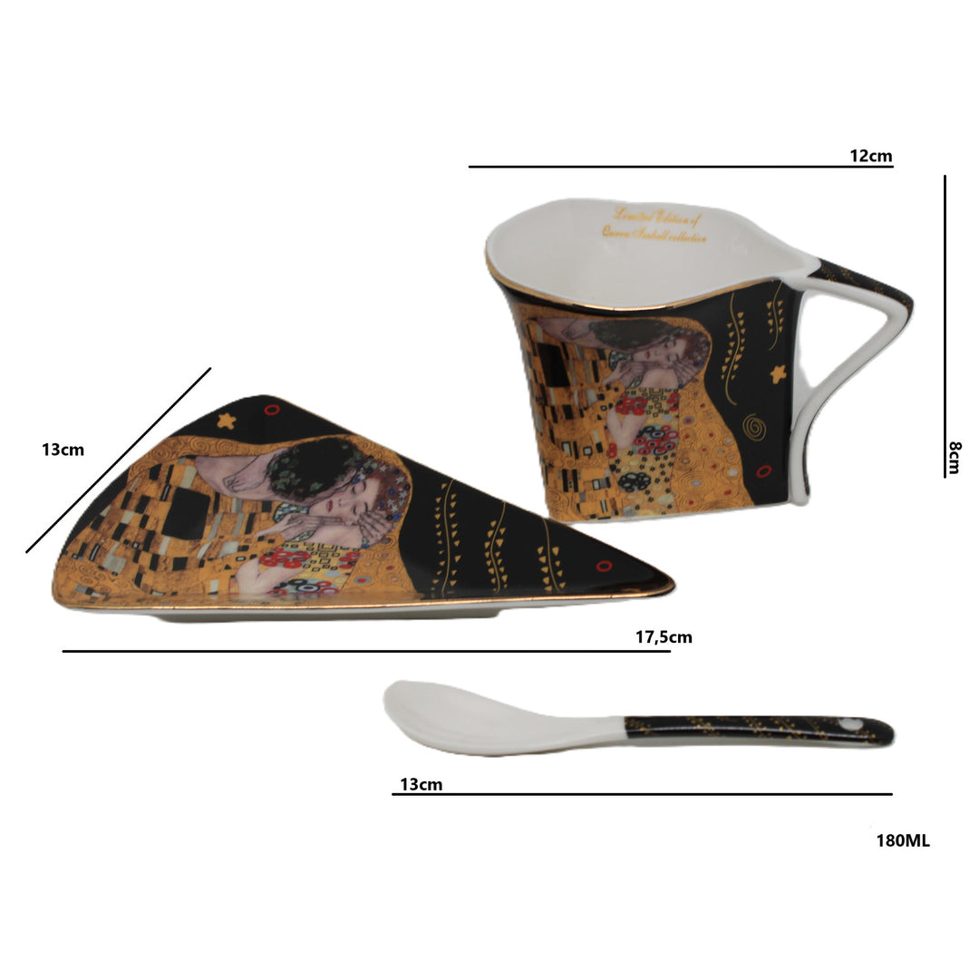 Porcelánové šálky Klimt – Bozk, 2 ks po 180 ml s lyžičkami, Queen Isabell