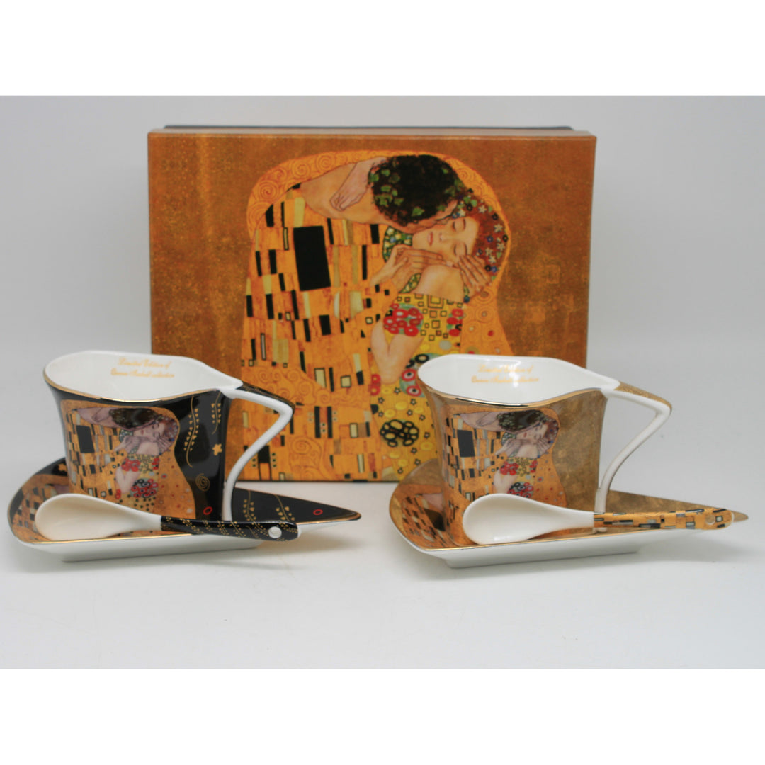 Porcelánové šálky Klimt – Bozk, 2 ks po 180 ml s lyžičkami, Queen Isabell