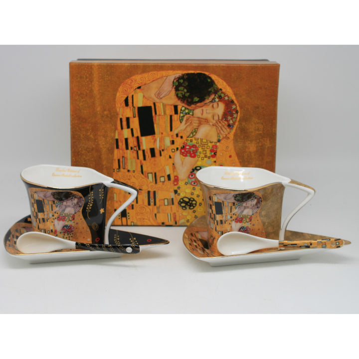 Porcelánové šálky Klimt – Bozk, 2 ks po 180 ml s lyžičkami, Queen Isabell