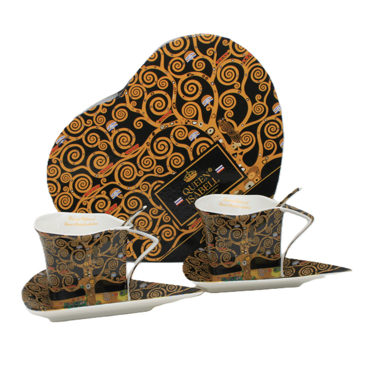 Porcelánové šálky Klimt Strom života 2x180 ml s lyžičkami, Queen Isabell