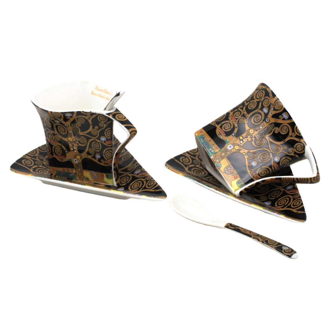 Porcelánové šálky Klimt Strom života 2x180 ml s lyžičkami, Queen Isabell
