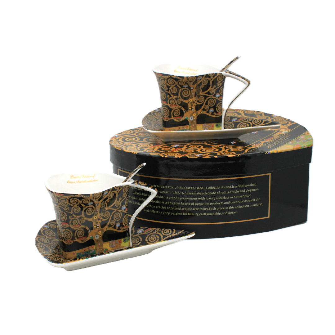 Porcelánové šálky Klimt Strom života 2x180 ml s lyžičkami, Queen Isabell