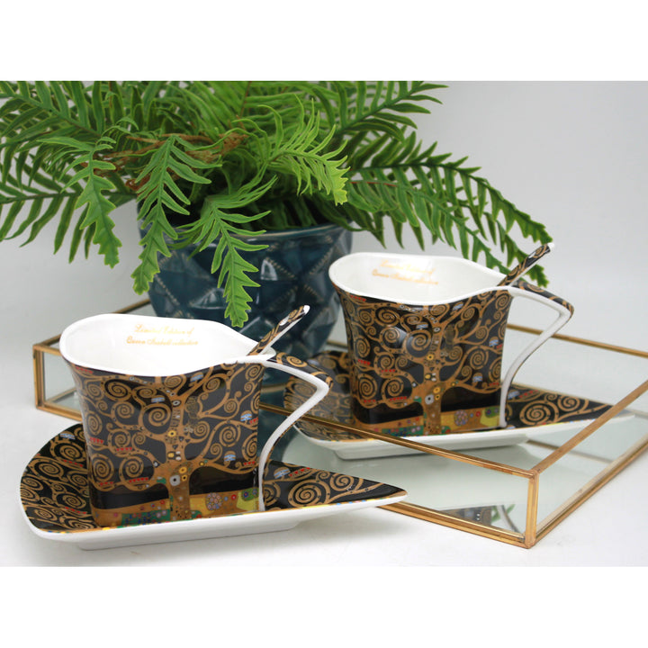 Porcelánové šálky Klimt Strom života 2x180 ml s lyžičkami, Queen Isabell