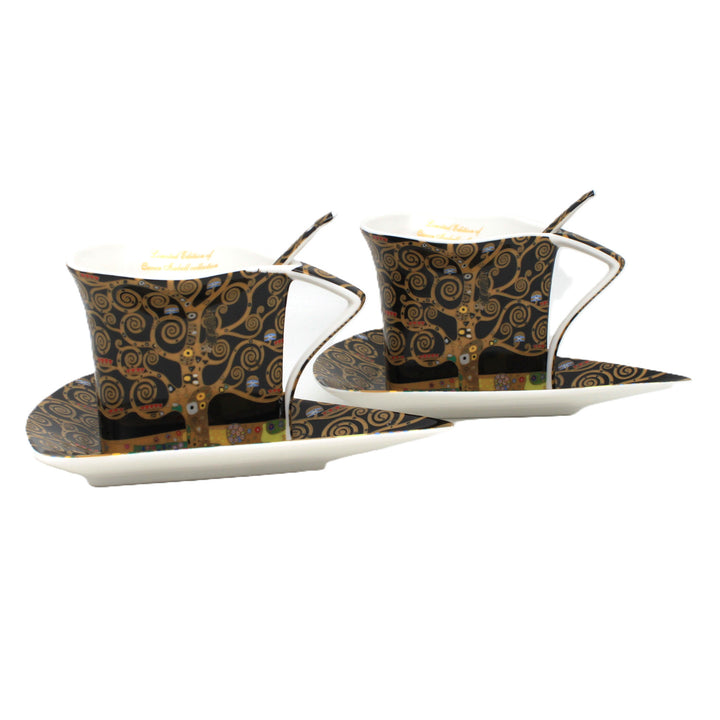 Porcelánové šálky Klimt Strom života 2x180 ml s lyžičkami, Queen Isabell