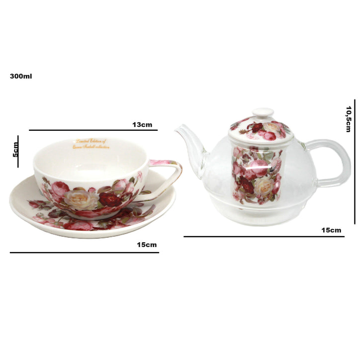 Čajová súprava „Ruže“, šálka a kanvica (tea for one) Queen Isabell