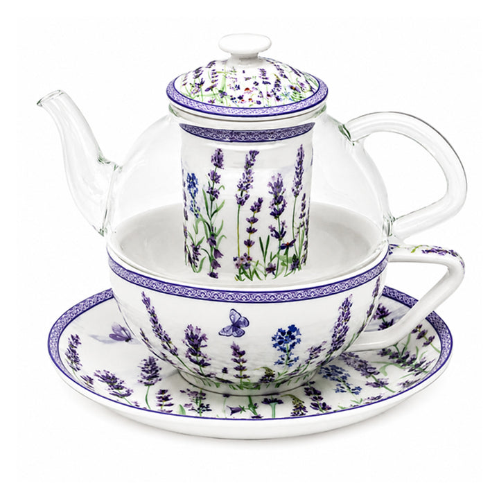 Čajová súprava „Levanduľa“, šálka a kanvica (tea for one) Queen Isabell