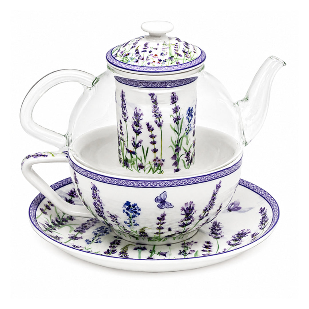 Čajová súprava „Levanduľa“, šálka a kanvica (tea for one) Queen Isabell