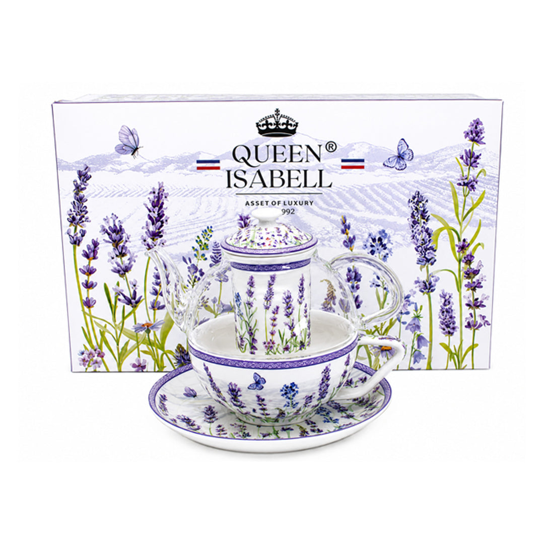 Čajová súprava „Levanduľa“, šálka a kanvica (tea for one) Queen Isabell