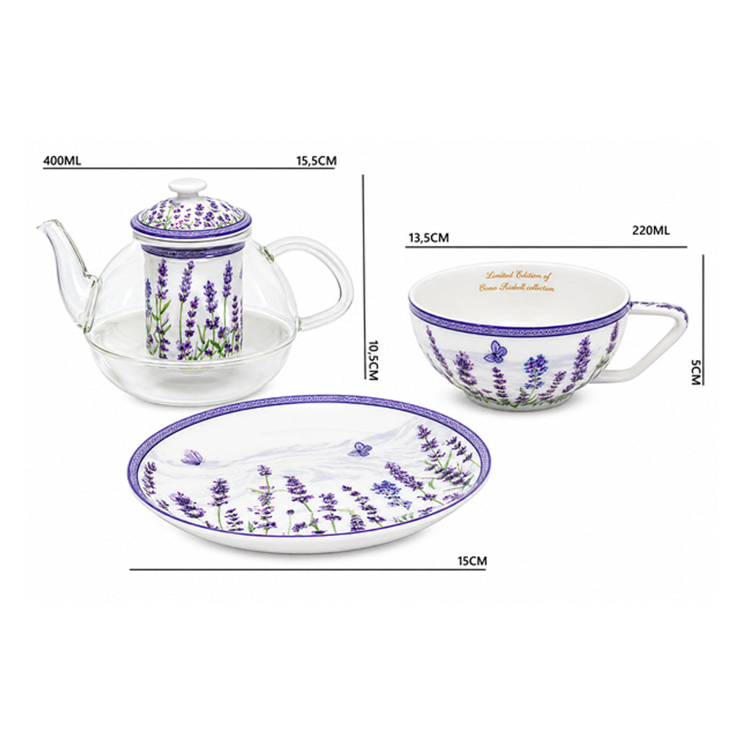 Čajová súprava „Levanduľa“, šálka a kanvica (tea for one) Queen Isabell