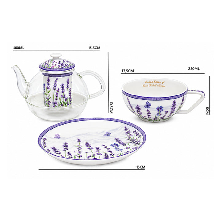 Čajová súprava „Levanduľa“, šálka a kanvica (tea for one) Queen Isabell