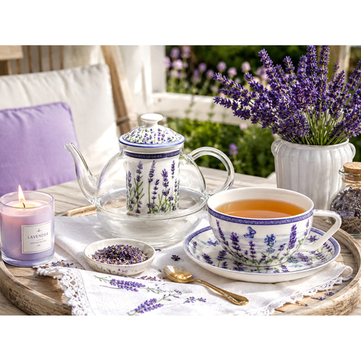 Čajová súprava „Levanduľa“, šálka a kanvica (tea for one) Queen Isabell