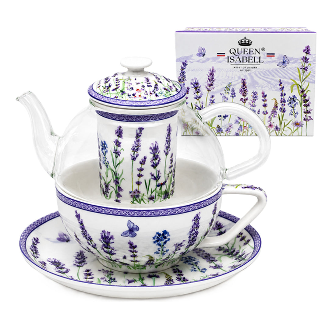 Čajová súprava „Levanduľa“, šálka a kanvica (tea for one) Queen Isabell