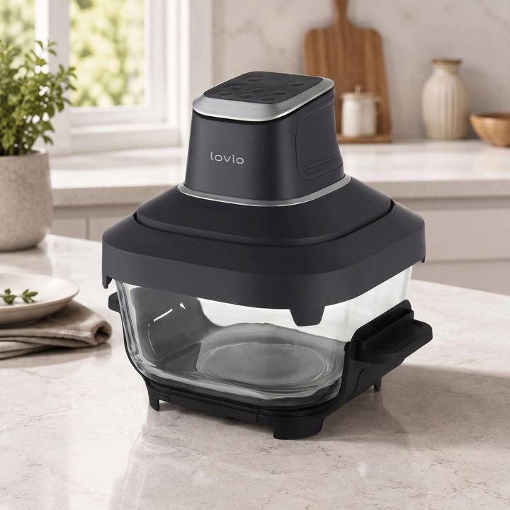 Beztuková fritéza air fryer LOVIO PureFry Ultra Crisp LVAF003BK 4 l + 1,5 l, 1550 W, čierna, so sklenenými nádobami
