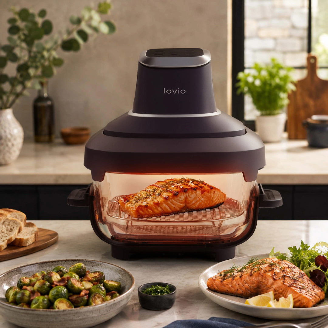 Beztuková fritéza air fryer LOVIO PureFry Ultra Crisp LVAF003BK 4 l + 1,5 l, 1550 W, čierna, so sklenenými nádobami