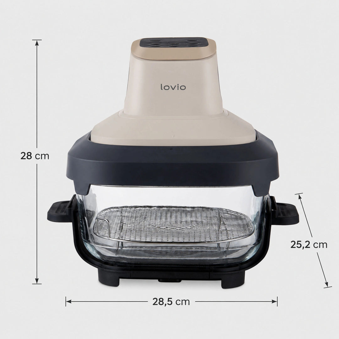 Beztuková fritéza air fryer LOVIO PureFry Ultra Crisp LVAF003BE 4 l + 1,5 l, 1550 W, béžová, sklenené nádoby