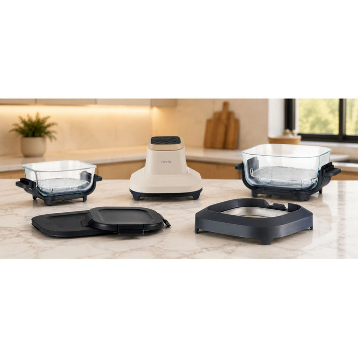 Beztuková fritéza air fryer LOVIO PureFry Ultra Crisp LVAF003BE 4 l + 1,5 l, 1550 W, béžová, sklenené nádoby
