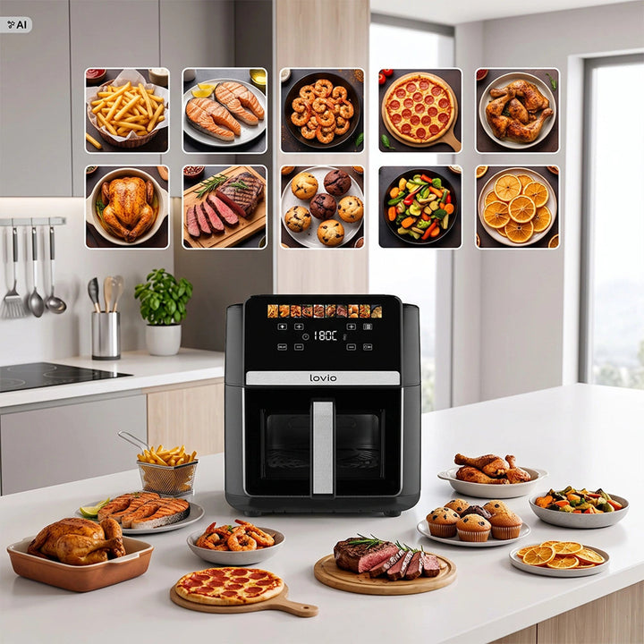 Beztuková fritéza air fryer LOVIO DualHeat XXL Ceramic LVAF004BK 9 l 2000 W čierna