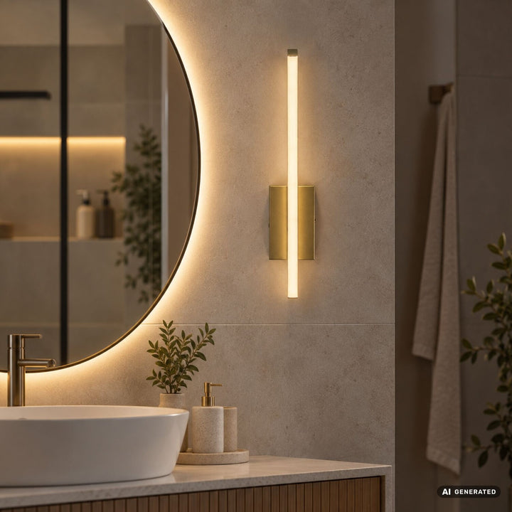 Interiérová nástenná lampa Tilmann, zlatá, LED 10 W, 550 lm, 4000 K, výška 36 cm, IP44, dotykové ovládanie, 75089