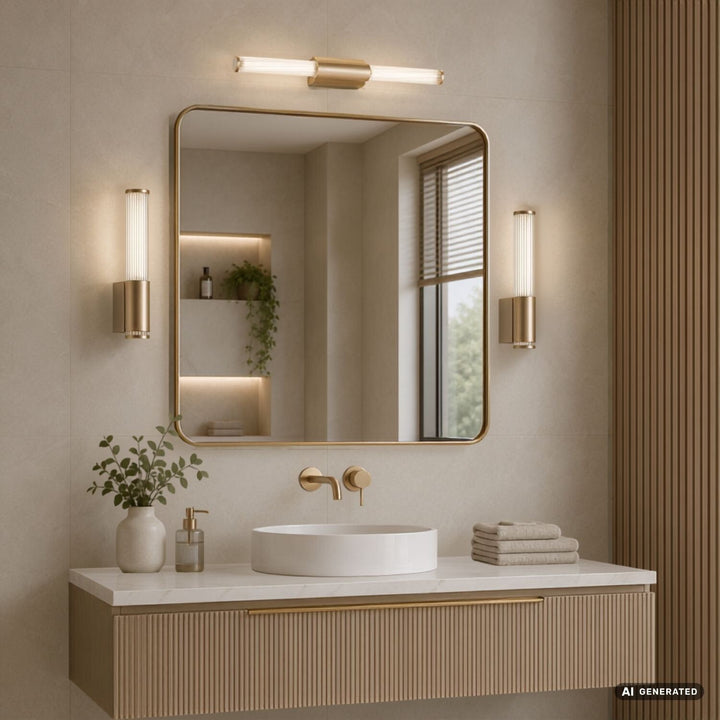 Kúpeľňová nástenná lampa, Calyn, LED 8 W, 4000 K, 620 lm, dĺžka 40 cm, zlatá, IP44, 75104