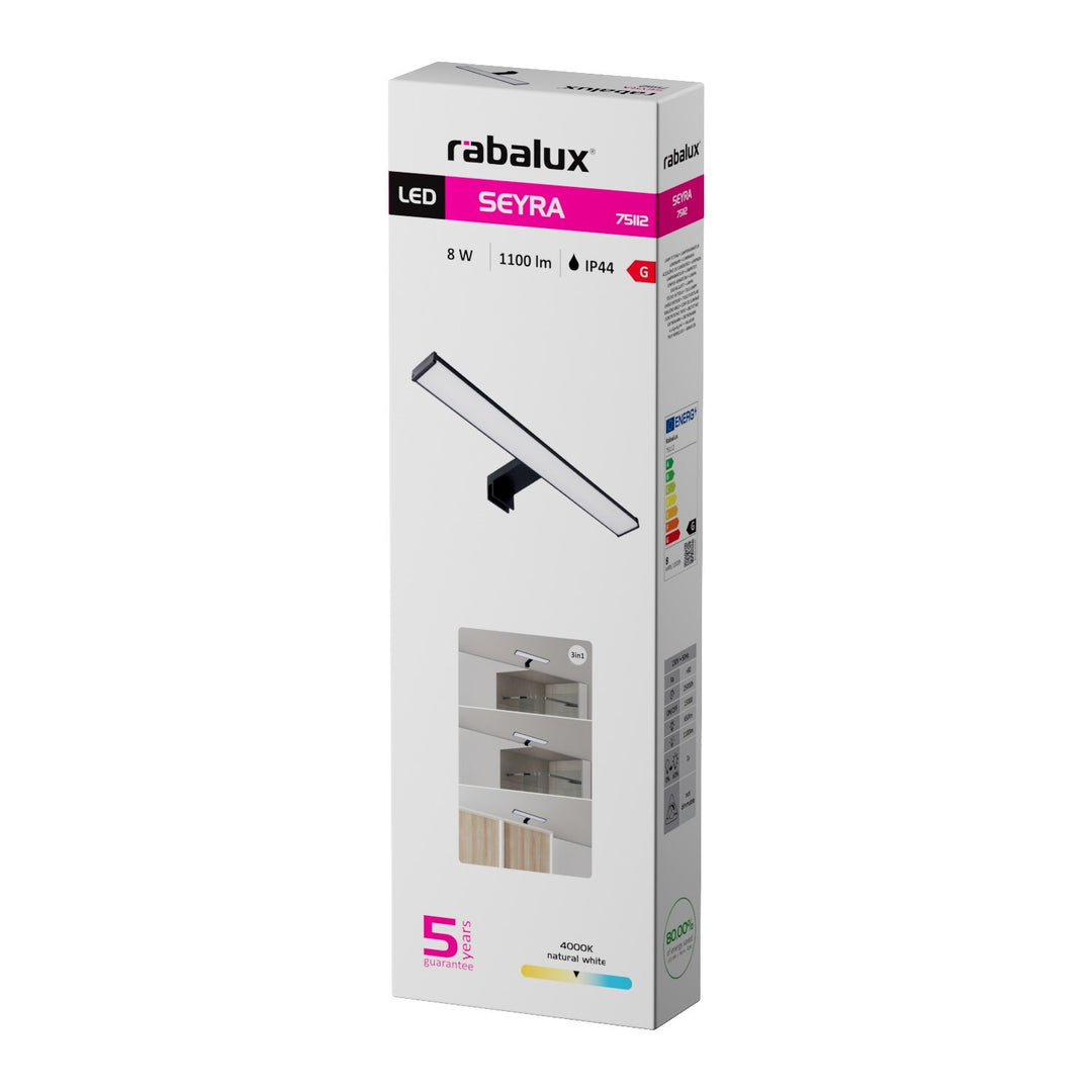 Kúpeľňová nástenná lampa, Seyra, LED 8 W, 4000 K, 650 lm, dĺžka 40 cm, čierna, IP44, 75112