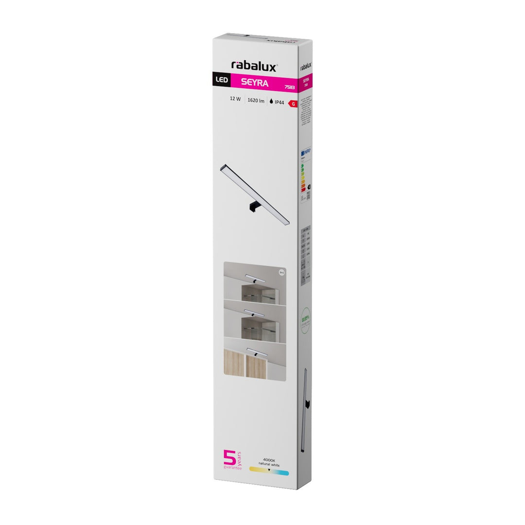 Kúpeľňová nástenná lampa, Seyra, LED 12 W, 4000 K, 910 lm, dĺžka 60 cm, čierna, IP44, 75113