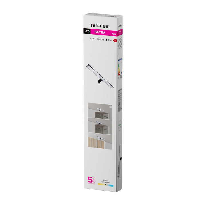 Kúpeľňová nástenná lampa, Seyra, LED 12 W, 4000 K, 910 lm, dĺžka 60 cm, čierna, IP44, 75113