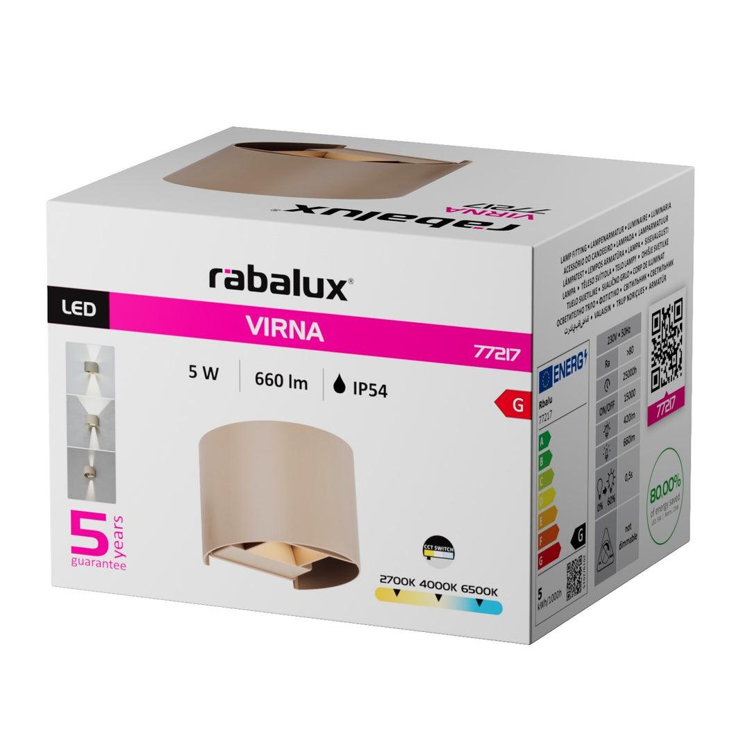 Vonkajšia nástenná lampa, Virna, LED 5 W, 420 lm, farba svetla 2700, 4000, 6500 K, IP54, šedo-béžová, 77217