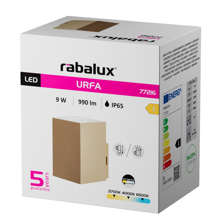 Vonkajšia nástenná svietidlo, Urfa, LED 9 W, 900 lm, farba svetla 2700, 4000, 6500 K, výška 11,5 cm, IP65, šedo-béžová, 77216