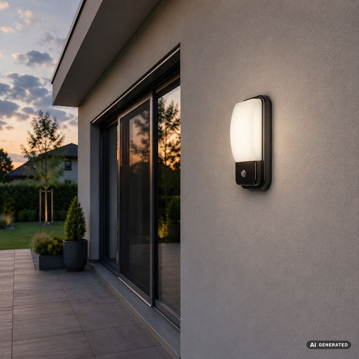 Vonkajšia nástenná lampa, Matzen, LED 20 W, 1860 lm, 4000 K, výška 30 cm, IP65, čierna, so senzorom PIR, 77233