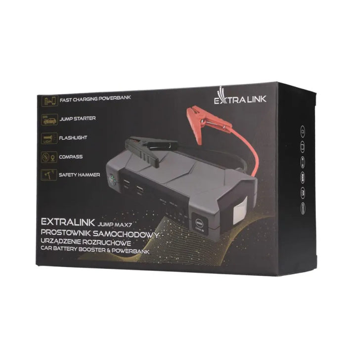 Jump Starter Extralink Jump Max7, kapacita 10 000 mAh, 3x LED, baterka, kompas, kladivo, štartovací prúd 400 A, špičkový prúd 1 000 A