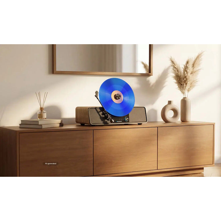 Automatický gramofón na vinylové platne Blaupunkt, vertikálny, BT, USB, s hlavicou Audio-Technica, podporuje platne s priemerom 7" a 12", Varsovia VT200BT