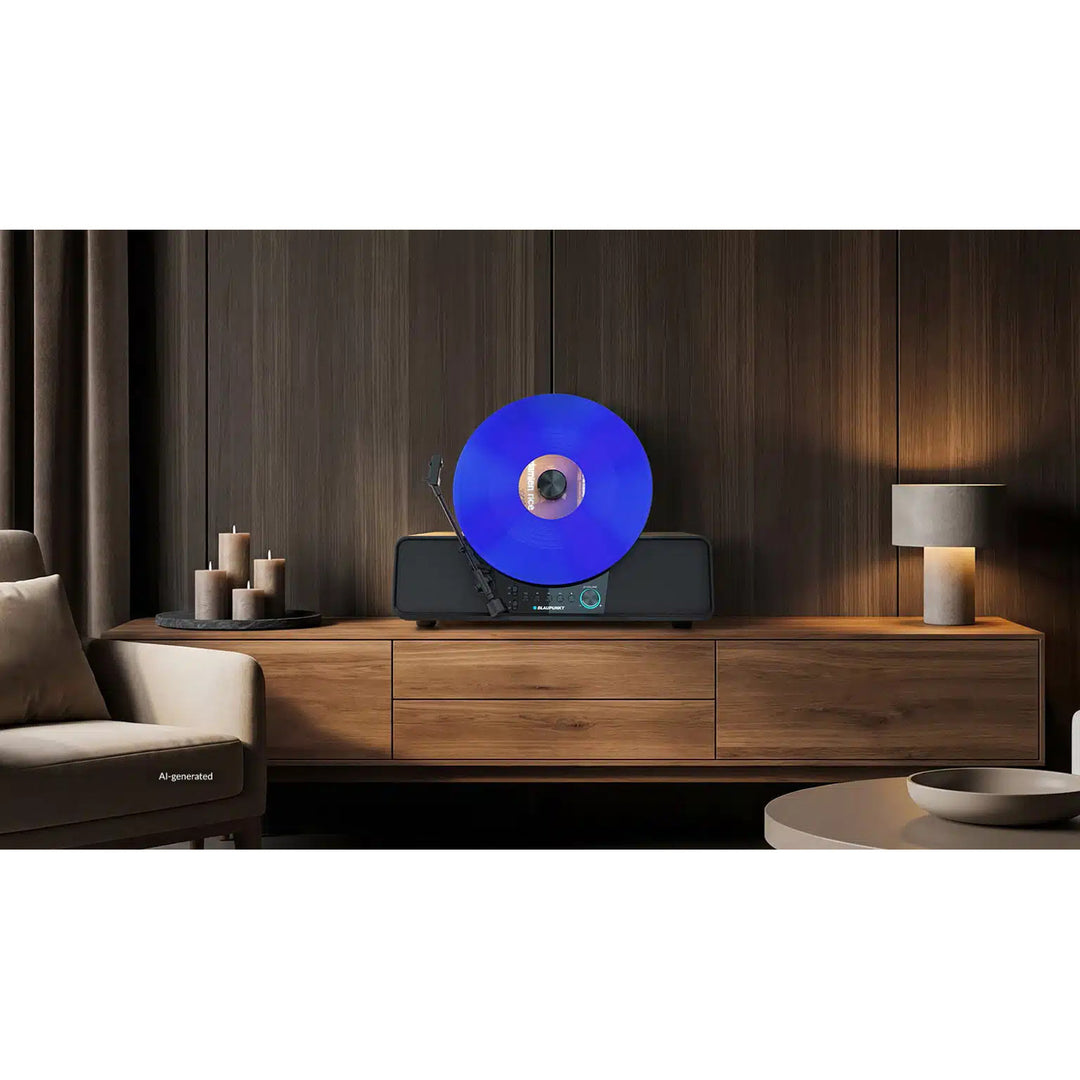 Automatický gramofón na vinylové platne Blaupunkt, vertikálny, BT, USB, s hlavicou Audio-Technica, podporuje platne s priemerom 7" a 12", Varsovia VT200BT